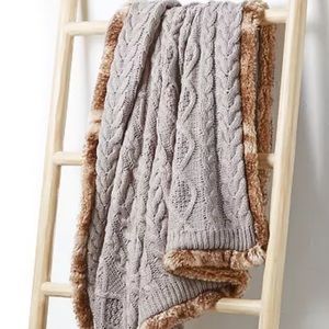 Martha Stewart Sweater Knit Fur Trim throw
